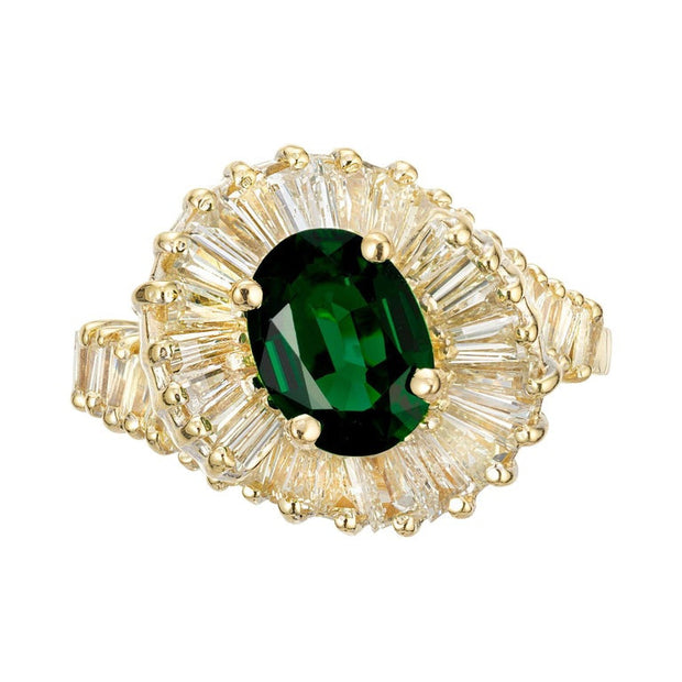 .97 Carat Chrome Tourmaline Diamond Halo Yellow Gold Cocktail Ring