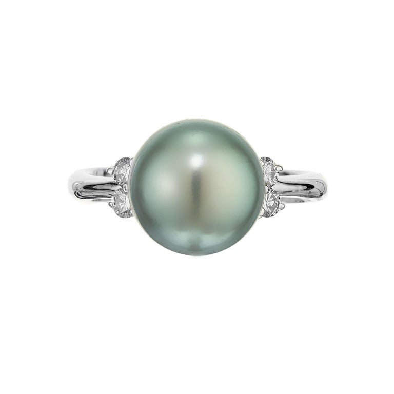 Tahitian Black South Sea Cultured Pearl Diamond Platinum Ring – image 2