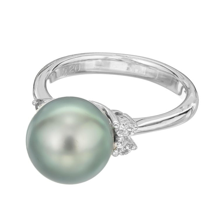 Tahitian Black South Sea Cultured Pearl Diamond Platinum Ring – image 3