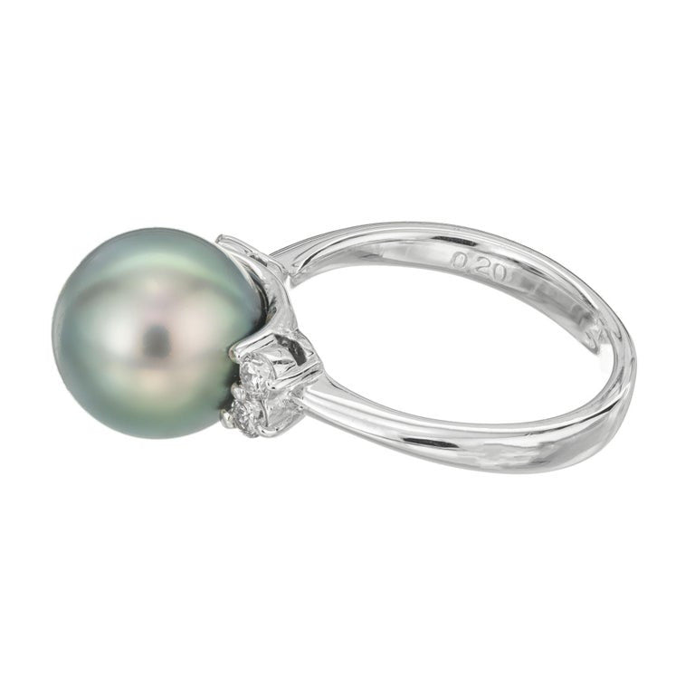 Tahitian Black South Sea Cultured Pearl Diamond Platinum Ring – image 4