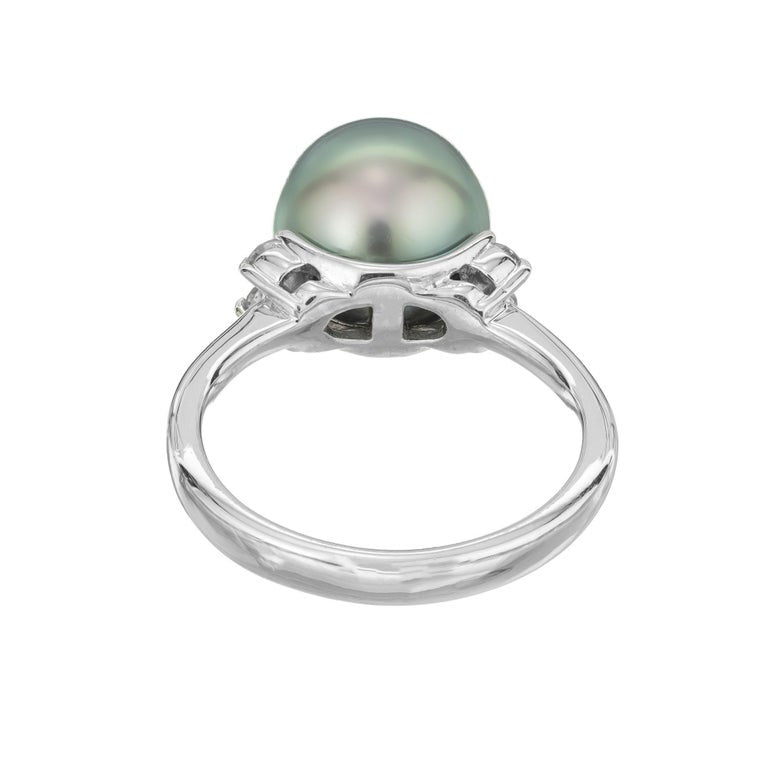 Tahitian Black South Sea Cultured Pearl Diamond Platinum Ring – image 5