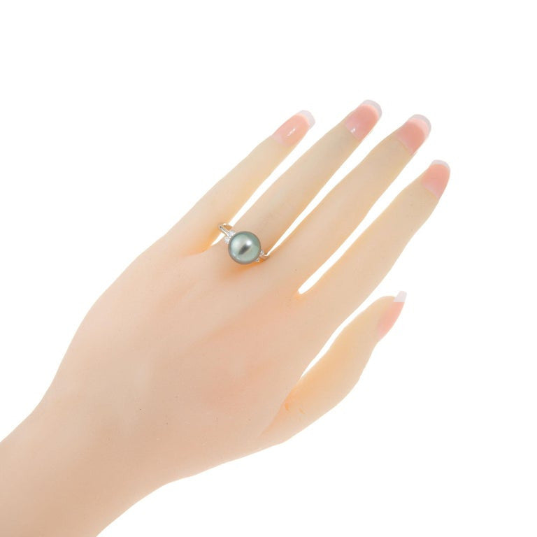 Tahitian Black South Sea Cultured Pearl Diamond Platinum Ring – image 8