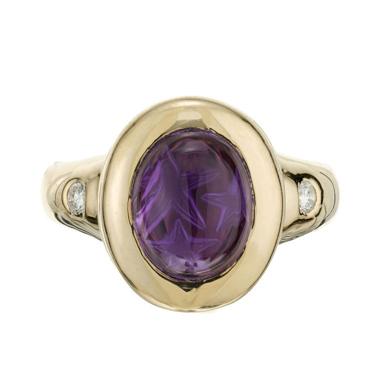 Amethyst Diamond Yellow Gold Ring – image 2
