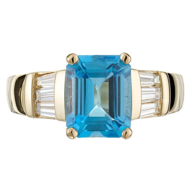 2.58 Carat Blue Topaz Diamond Yellow Gold Ring