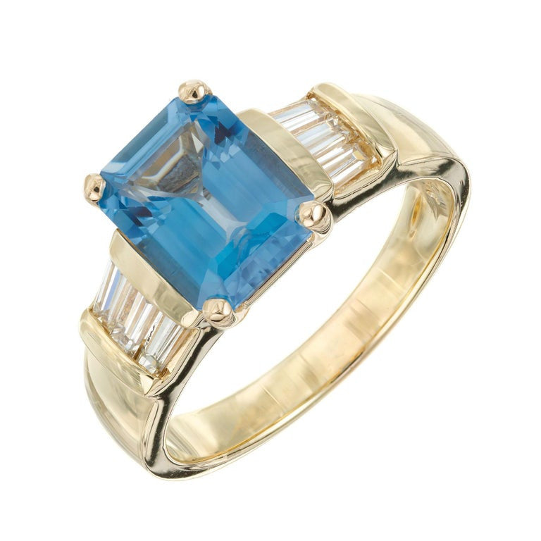 2.58 Carat Blue Topaz Diamond Yellow Gold Ring – image 2
