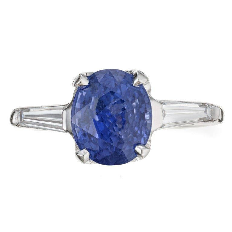 GIA Certified 3.09 Carat Sapphire Diamond Platinum Three-Stone Engagement Ring – image 2