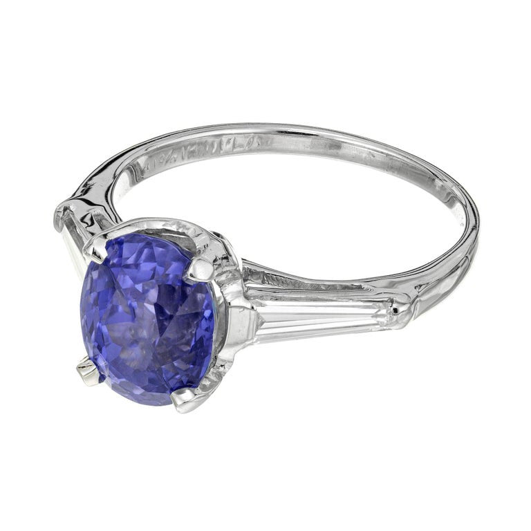 GIA Certified 3.09 Carat Sapphire Diamond Platinum Three-Stone Engagement Ring – image 4