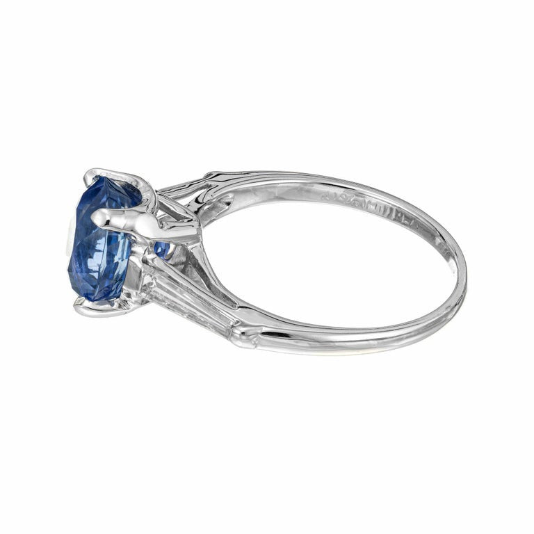 GIA Certified 3.09 Carat Sapphire Diamond Platinum Three-Stone Engagement Ring – image 5