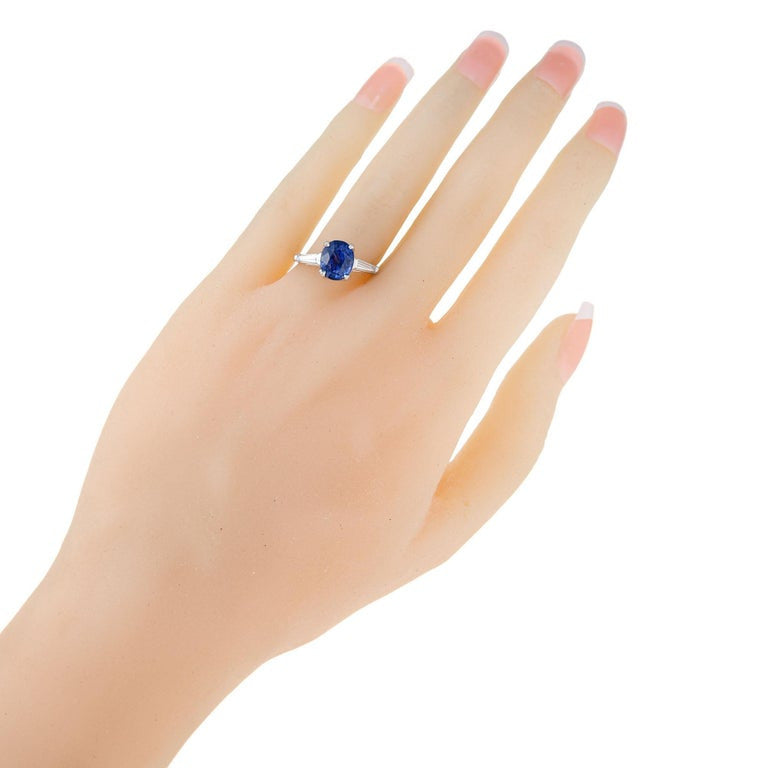 GIA Certified 3.09 Carat Sapphire Diamond Platinum Three-Stone Engagement Ring – image 8