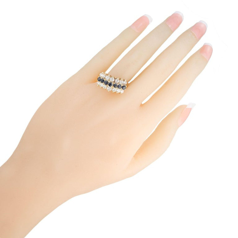 2.45 Carat Sapphire Diamond Gold Raised Wire Dome Cocktail Ring – image 7