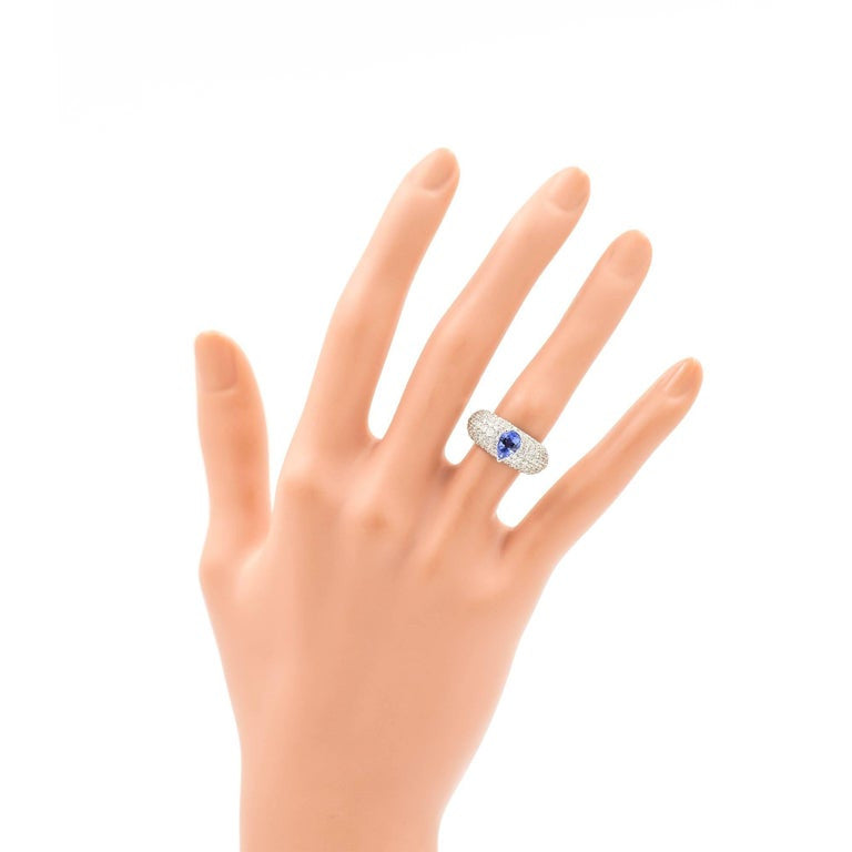 .75 Carat Pear Shaped Blue Tanzanite Bead Set Diamond Platinum Cocktail Ring – image 6