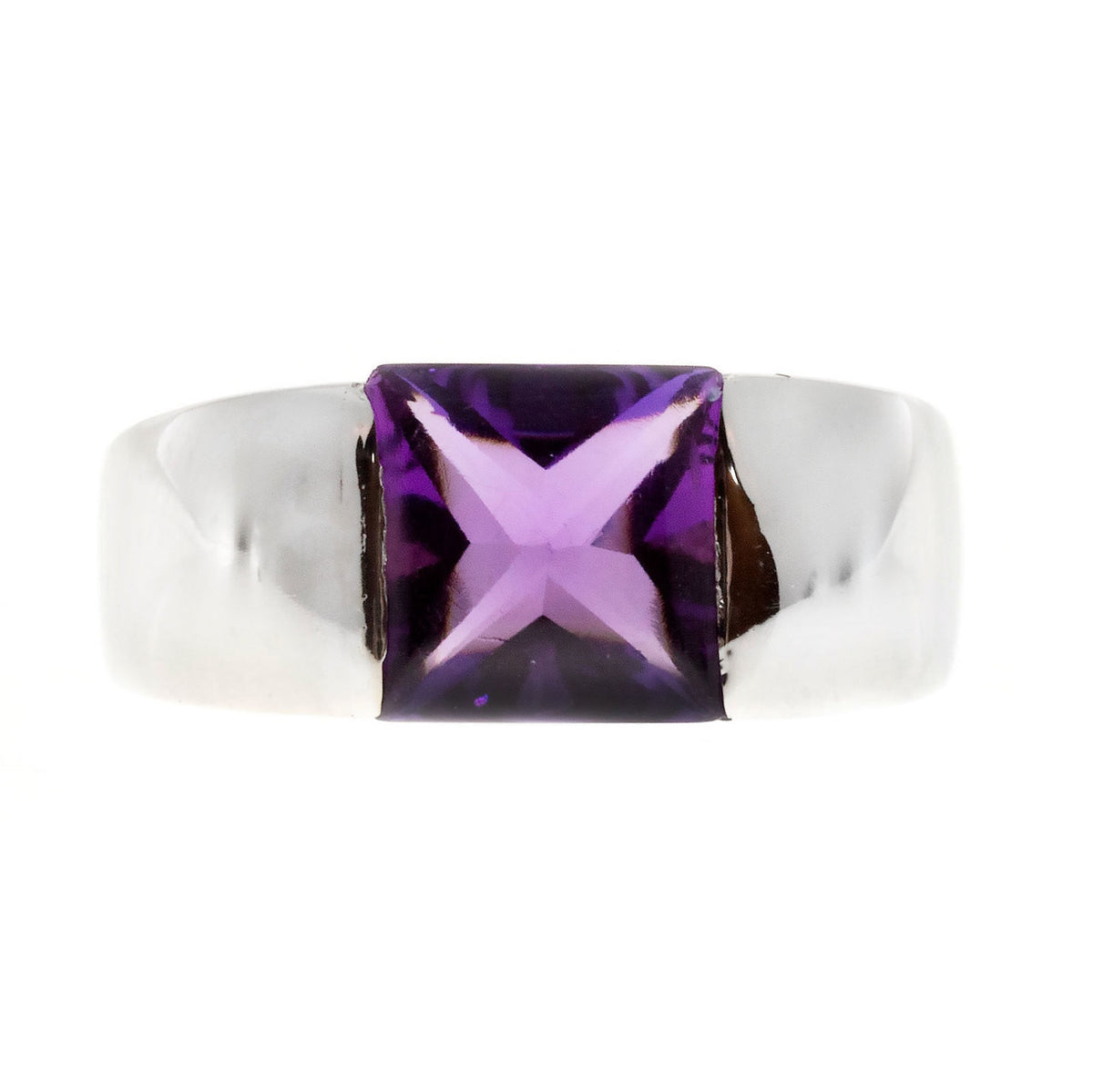 Vintage Designer L 18K Whtie Gold Custom Square Buffed Top Fine Amethyst Ring – image 4