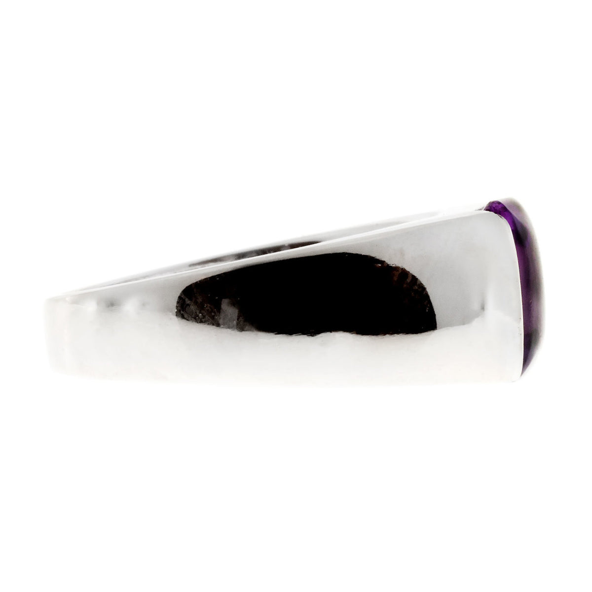 Vintage Designer L 18K Whtie Gold Custom Square Buffed Top Fine Amethyst Ring – image 3