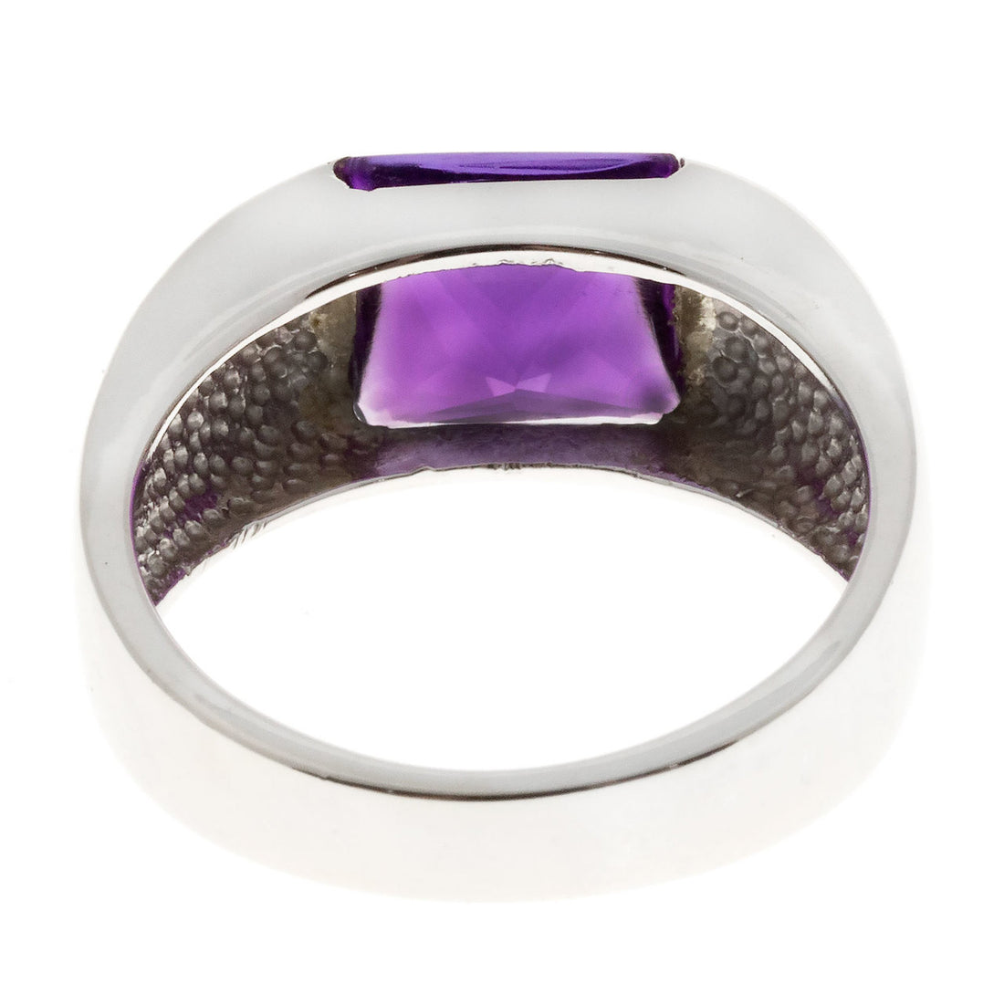 Vintage Designer L 18K Whtie Gold Custom Square Buffed Top Fine Amethyst Ring – image 6