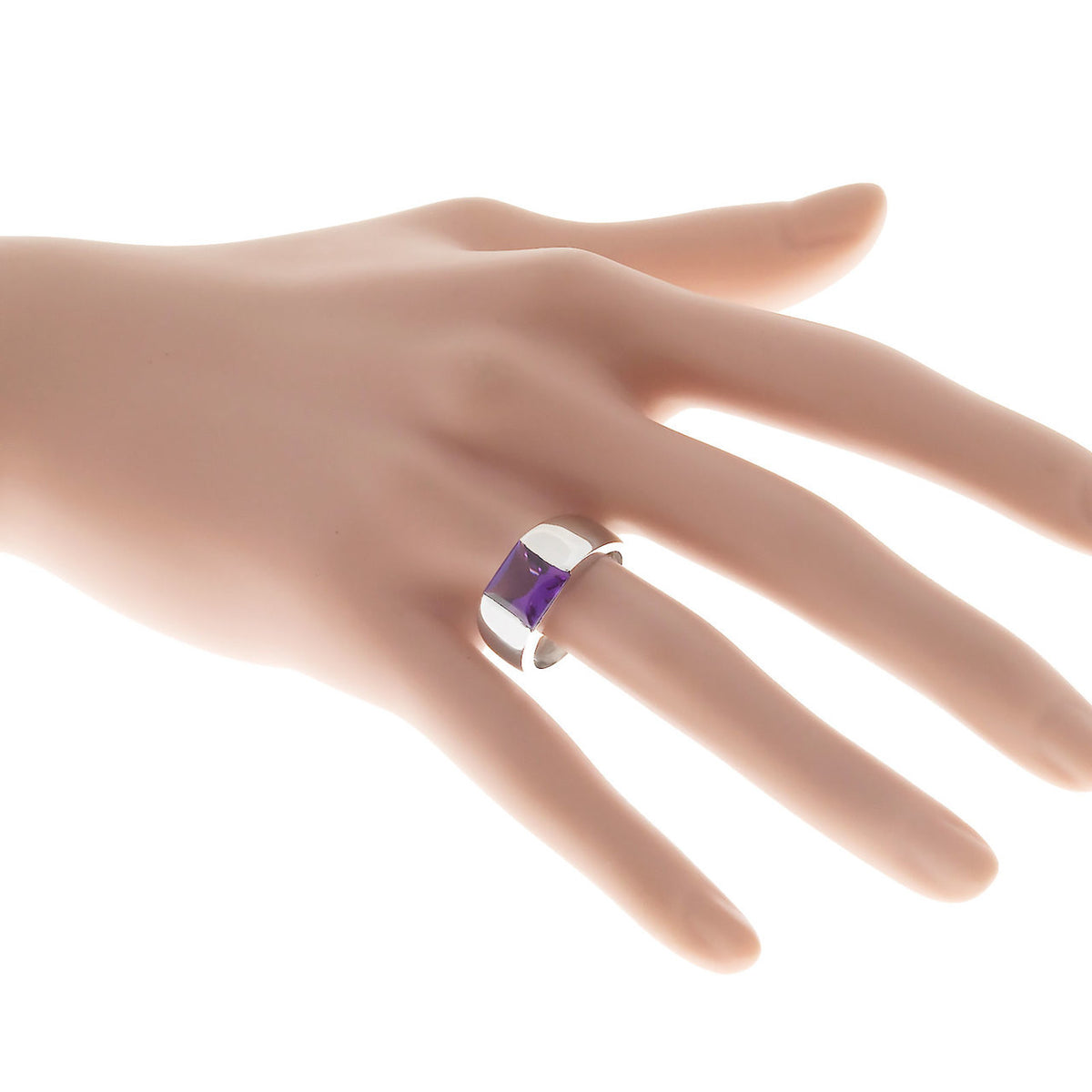 Vintage Designer L 18K Whtie Gold Custom Square Buffed Top Fine Amethyst Ring – image 7