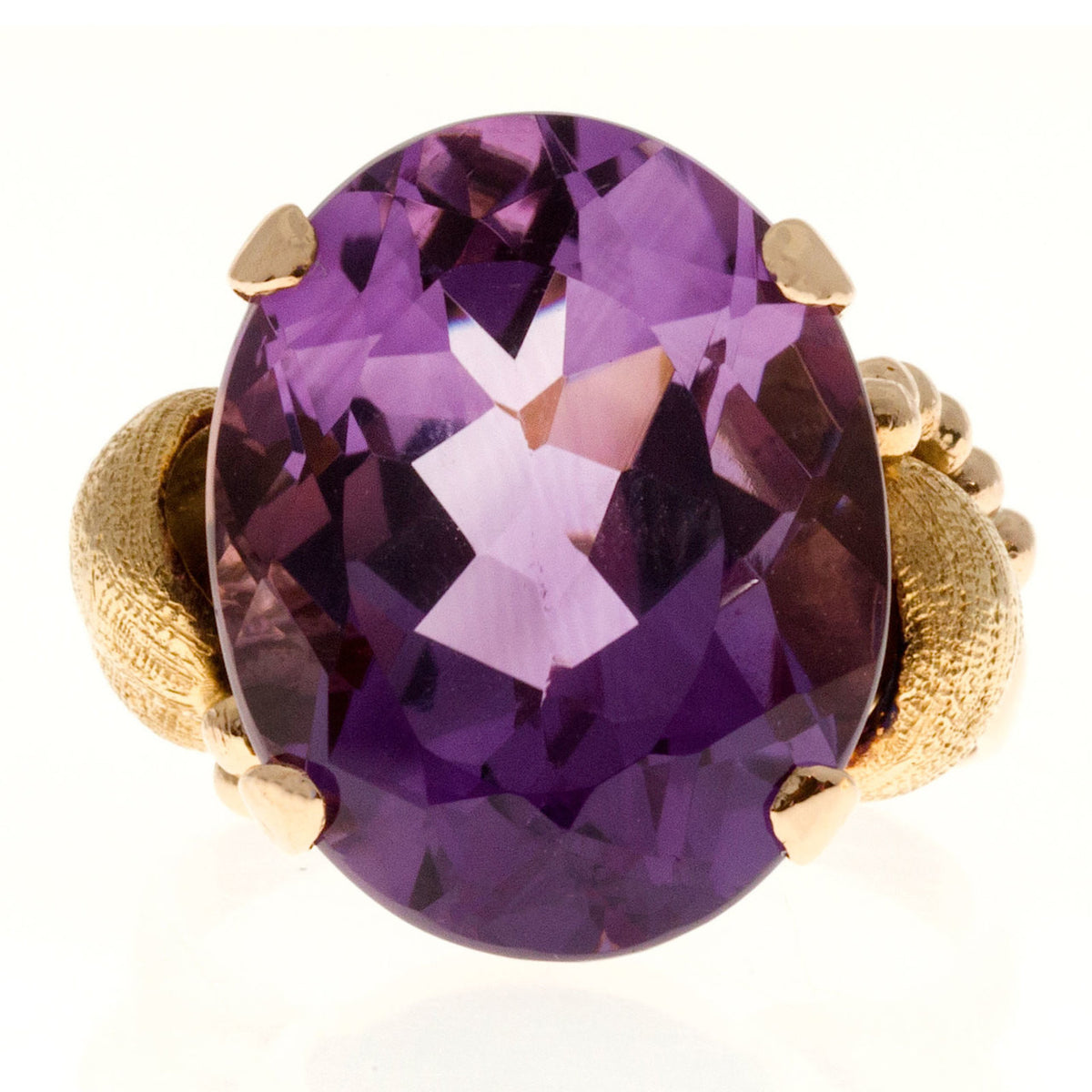 Vintage 1940 9.50ct Oval Amethyst Medium Purple Retro Deco 14k Pink Gold Ring – image 3