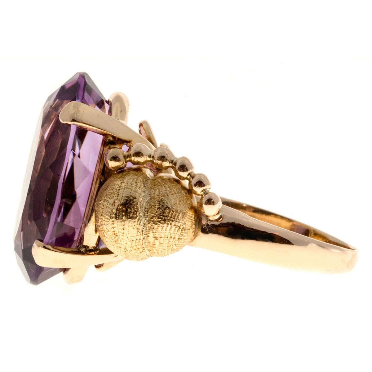 Vintage 1940 9.50ct Oval Amethyst Medium Purple Retro Deco 14k Pink Gold Ring – image 4