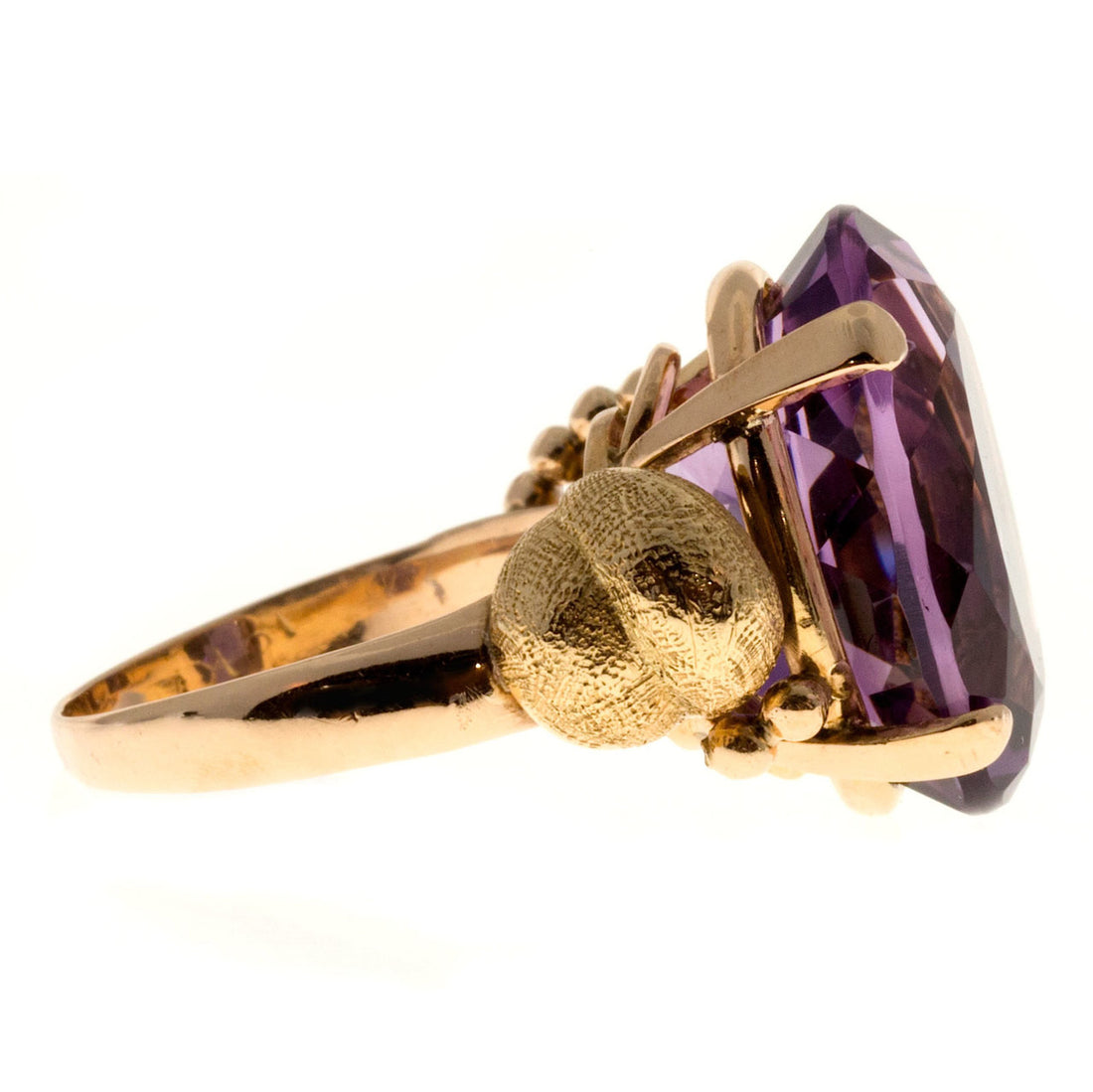 Vintage 1940 9.50ct Oval Amethyst Medium Purple Retro Deco 14k Pink Gold Ring – image 5