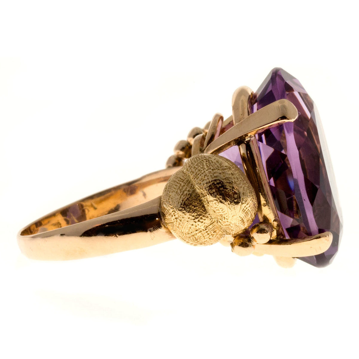 Vintage 1940 9.50ct Oval Amethyst Medium Purple Retro Deco 14k Pink Gold Ring – image 5
