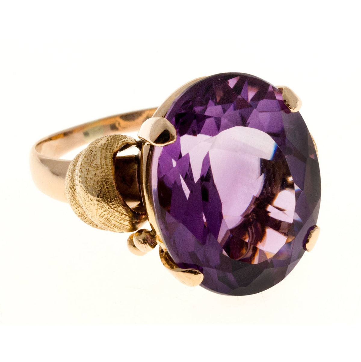 Vintage 1940 9.50ct Oval Amethyst Medium Purple Retro Deco 14k Pink Gold Ring – image 6