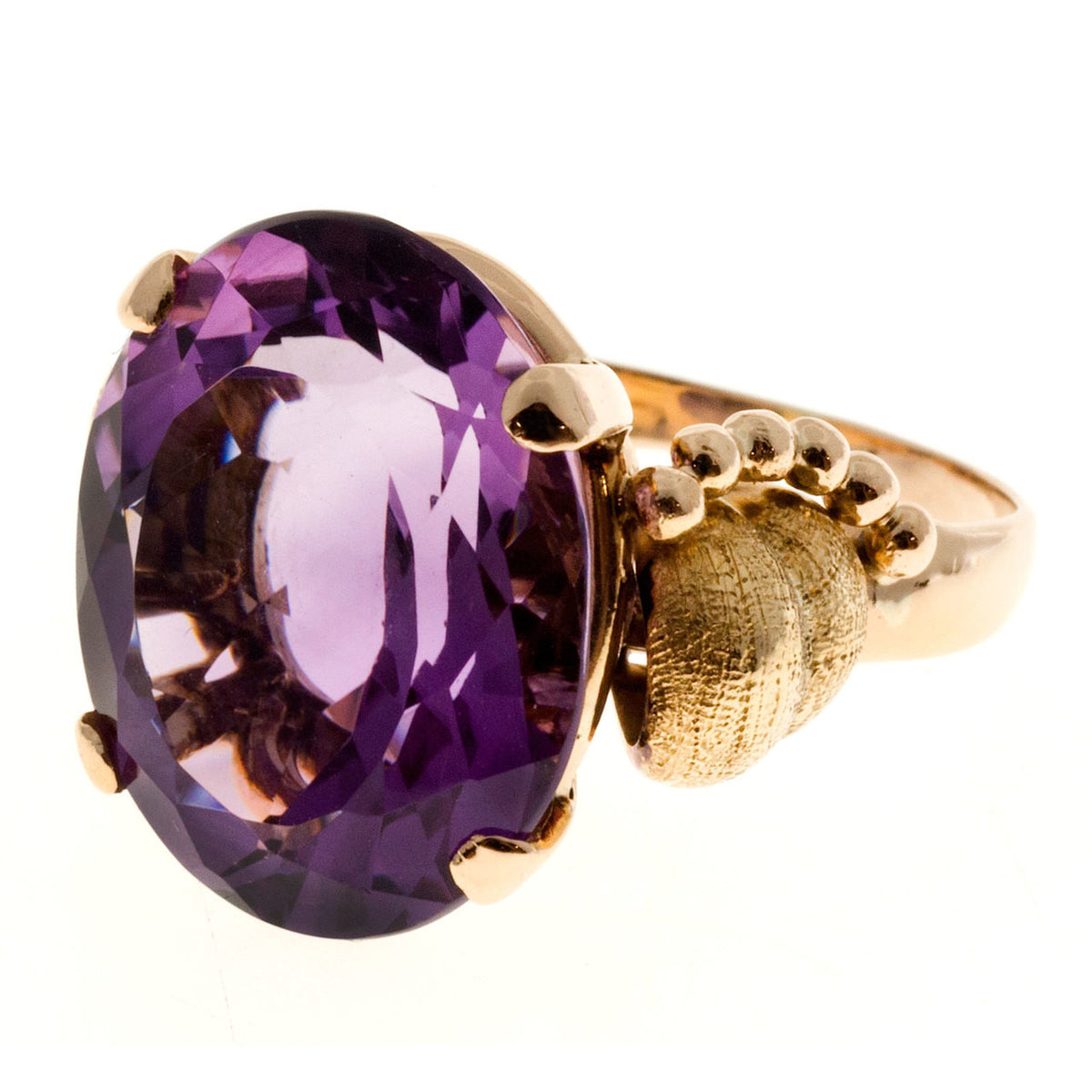 Vintage 1940 9.50ct Oval Amethyst Medium Purple Retro Deco 14k Pink Gold Ring – image 7
