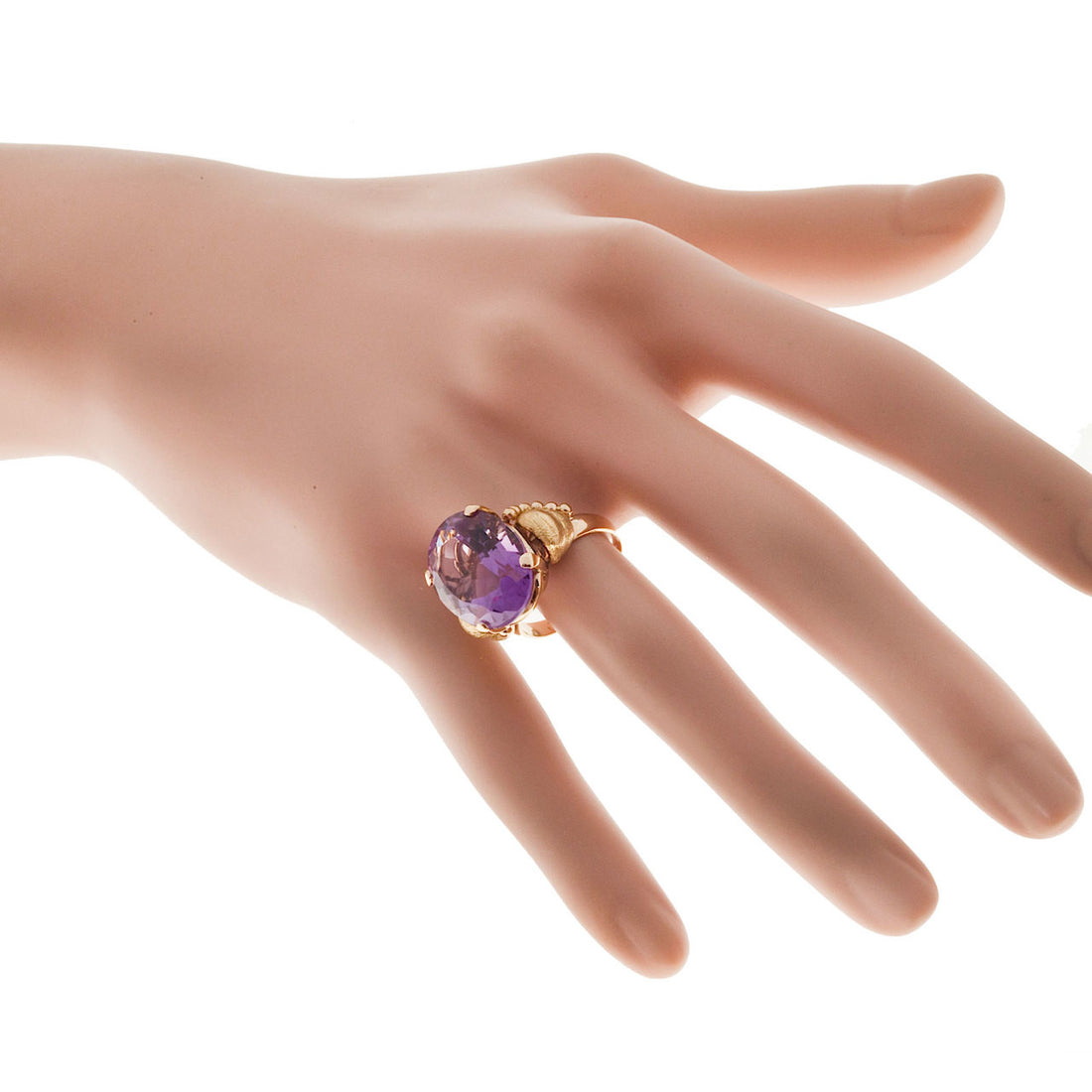 Vintage 1940 9.50ct Oval Amethyst Medium Purple Retro Deco 14k Pink Gold Ring – image 9
