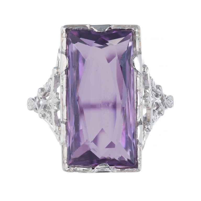 13.00 Carat Amethyst Art Deco Filigree White Gold Cocktail Ring – image 2