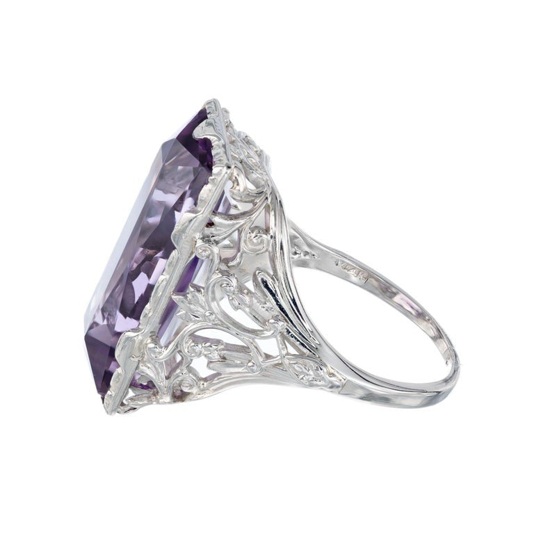 13.00 Carat Amethyst Art Deco Filigree White Gold Cocktail Ring – image 4
