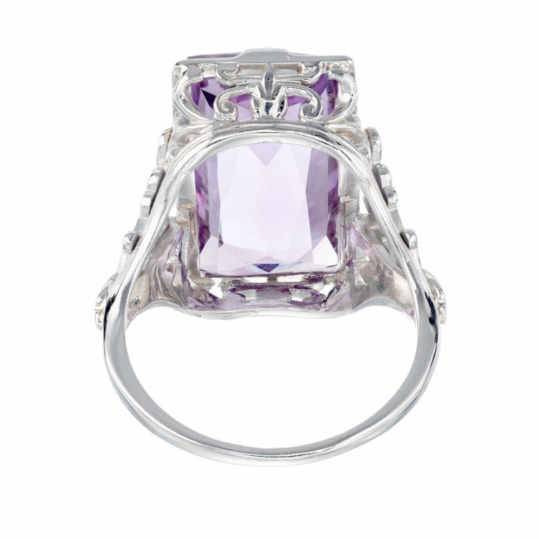 13.00 Carat Amethyst Art Deco Filigree White Gold Cocktail Ring – image 5