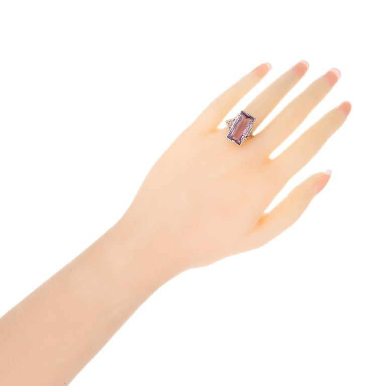 13.00 Carat Amethyst Art Deco Filigree White Gold Cocktail Ring – image 3