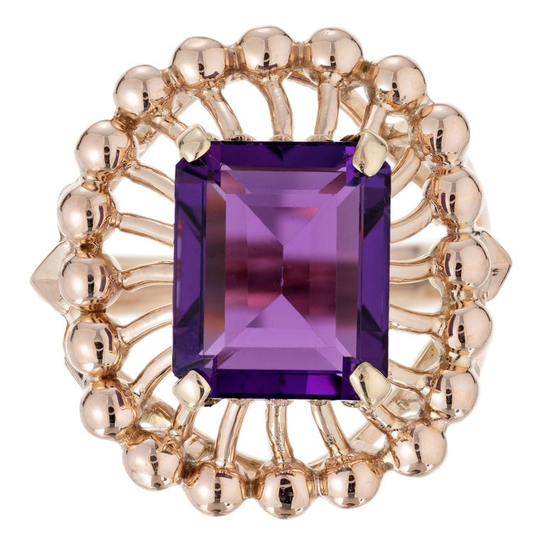 6.50 Carat Emerald Cut Amethyst Rose Gold Cocktail Ring