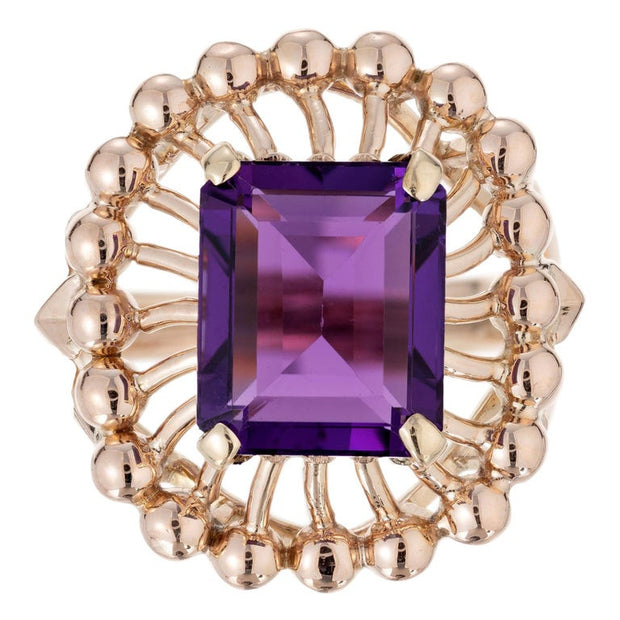 6.50 Carat Emerald Cut Amethyst Rose Gold Cocktail Ring