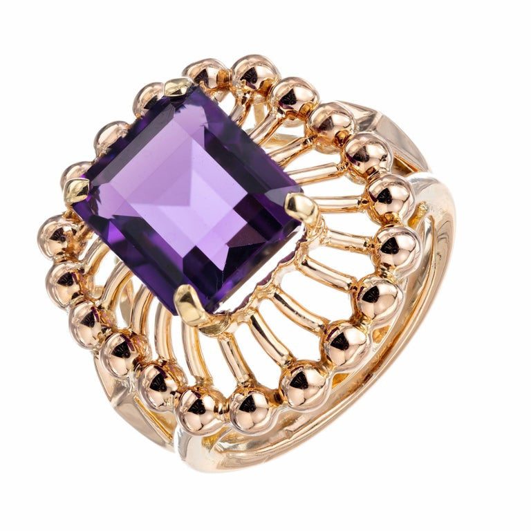 6.50 Carat Emerald Cut Amethyst Rose Gold Cocktail Ring – image 2