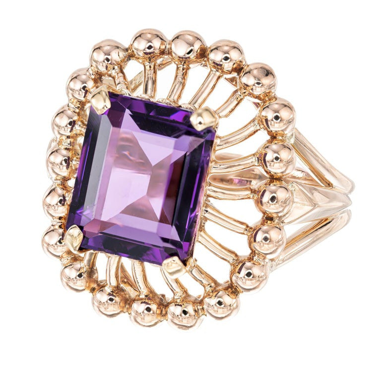 6.50 Carat Emerald Cut Amethyst Rose Gold Cocktail Ring – image 3