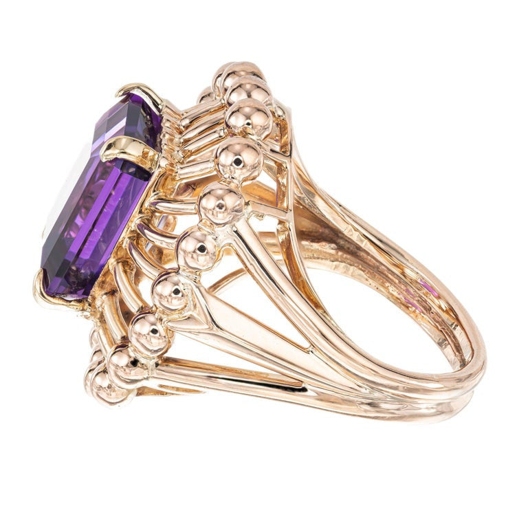 6.50 Carat Emerald Cut Amethyst Rose Gold Cocktail Ring – image 5