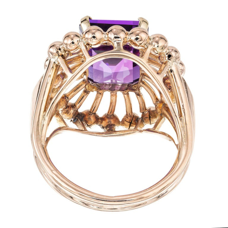 6.50 Carat Emerald Cut Amethyst Rose Gold Cocktail Ring – image 6