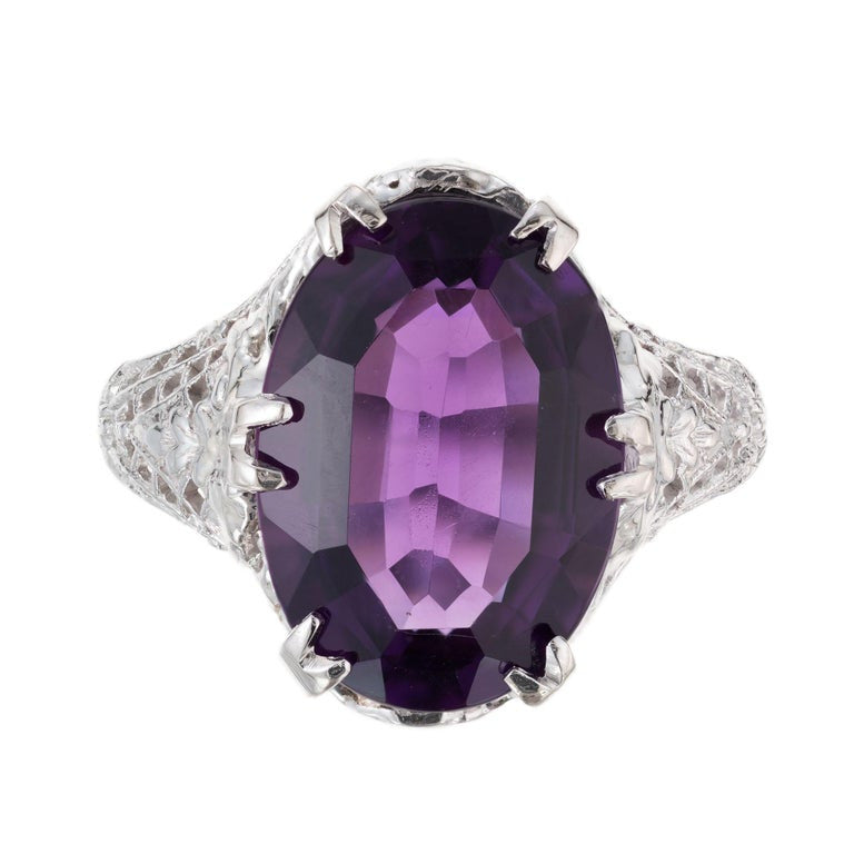 5.00 Carat Oval Bright Purple Amethyst Filigree Gold Ring – image 2