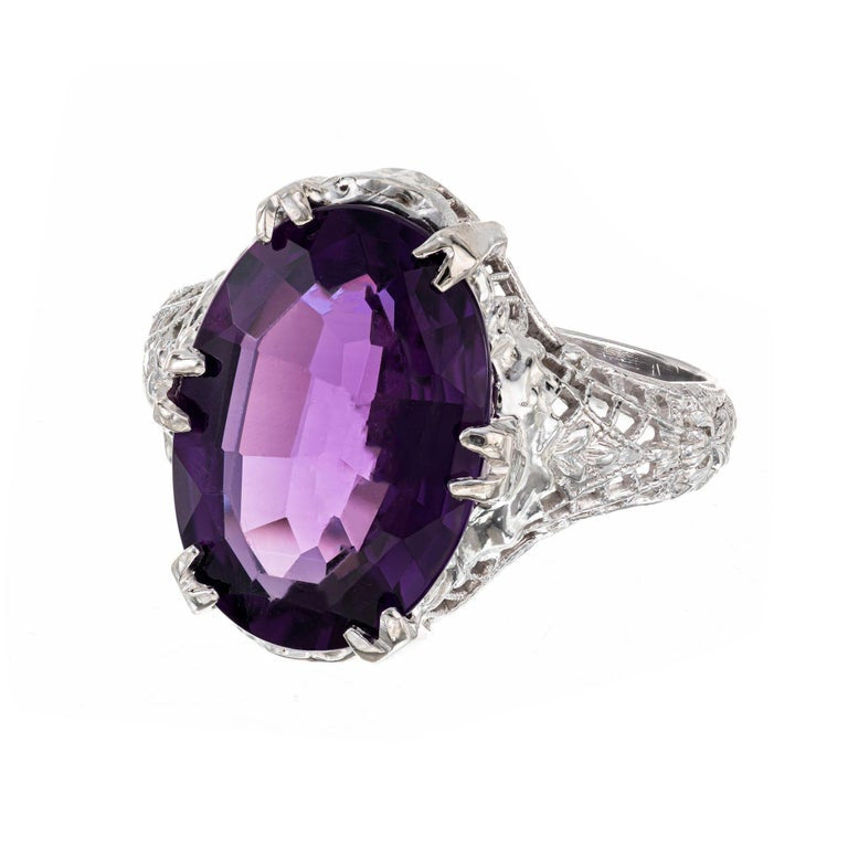 5.00 Carat Oval Bright Purple Amethyst Filigree Gold Ring – image 6