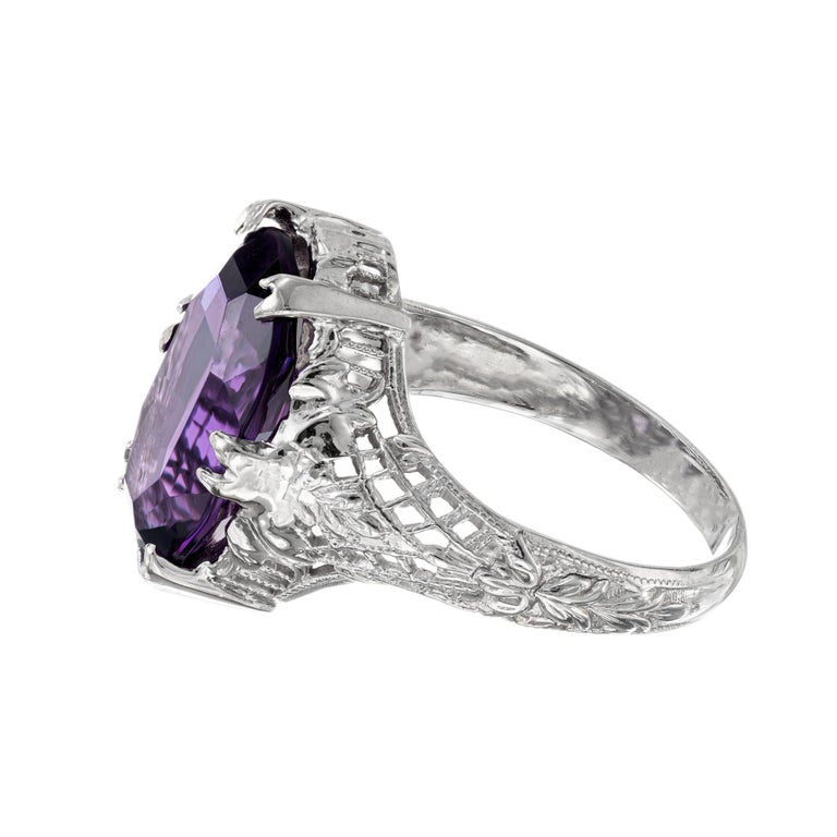 5.00 Carat Oval Bright Purple Amethyst Filigree Gold Ring – image 4