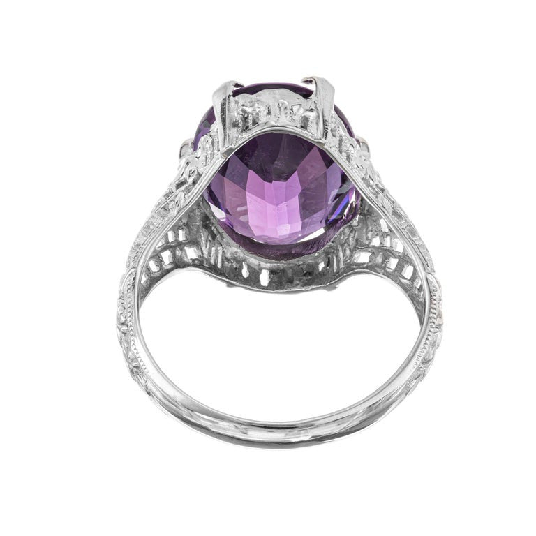 5.00 Carat Oval Bright Purple Amethyst Filigree Gold Ring – image 3
