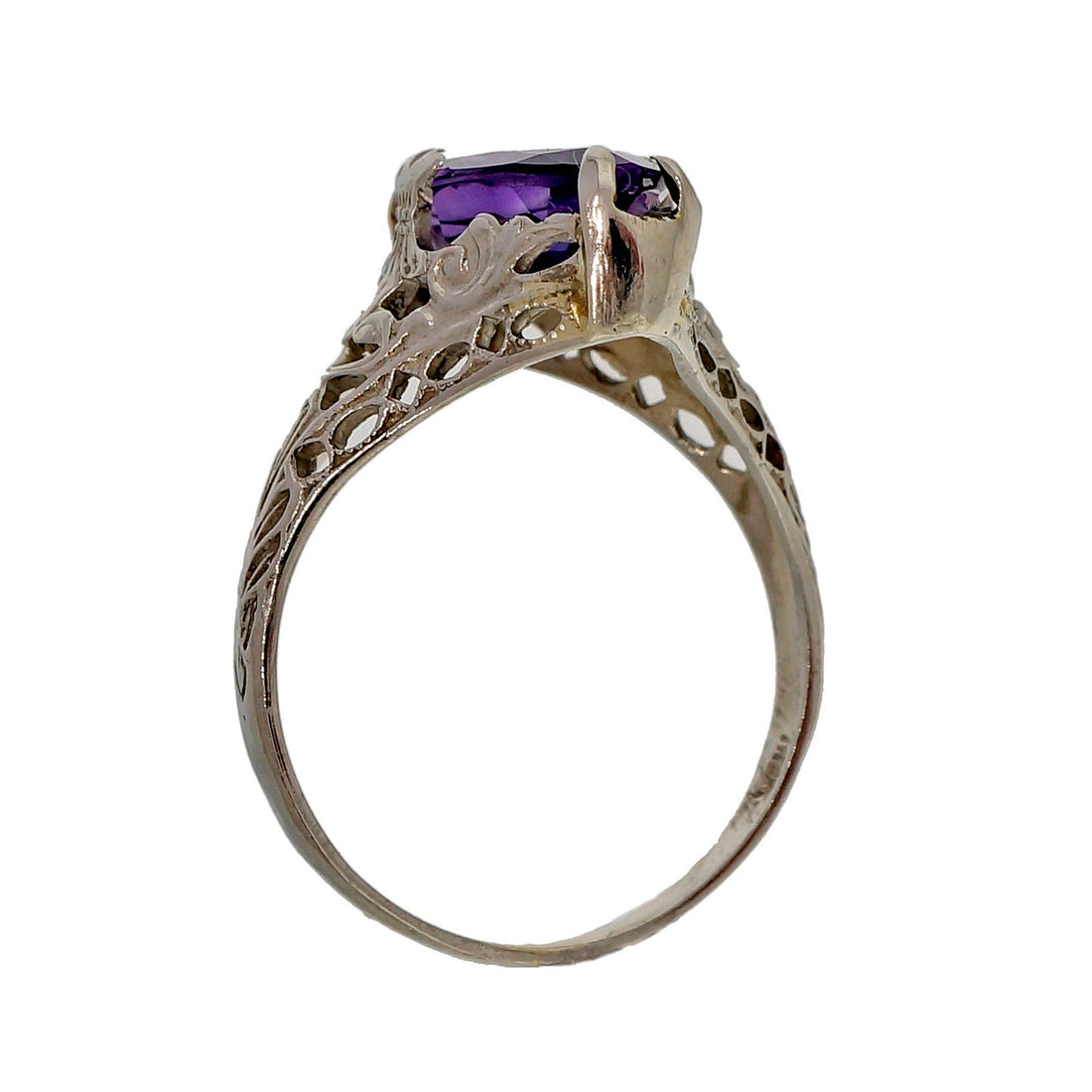 Vintage Art Deco 1940 Filigree Ring Bright Purple Marquise 2.50ct Amethyst – image 6