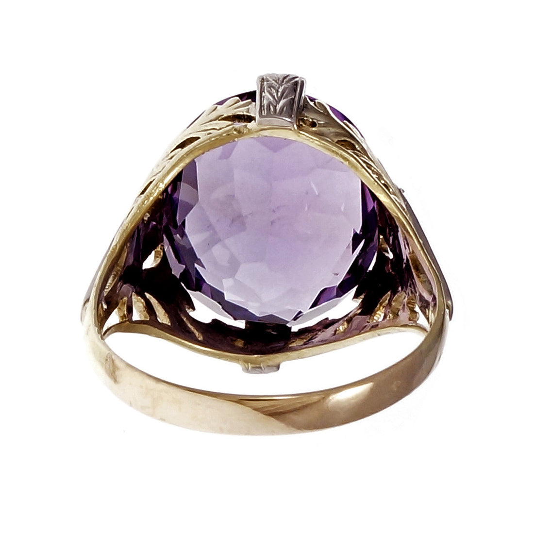 Vintage Open Work Oval Amethyst Ring 1940 14k Yellow & White Gold – image 4