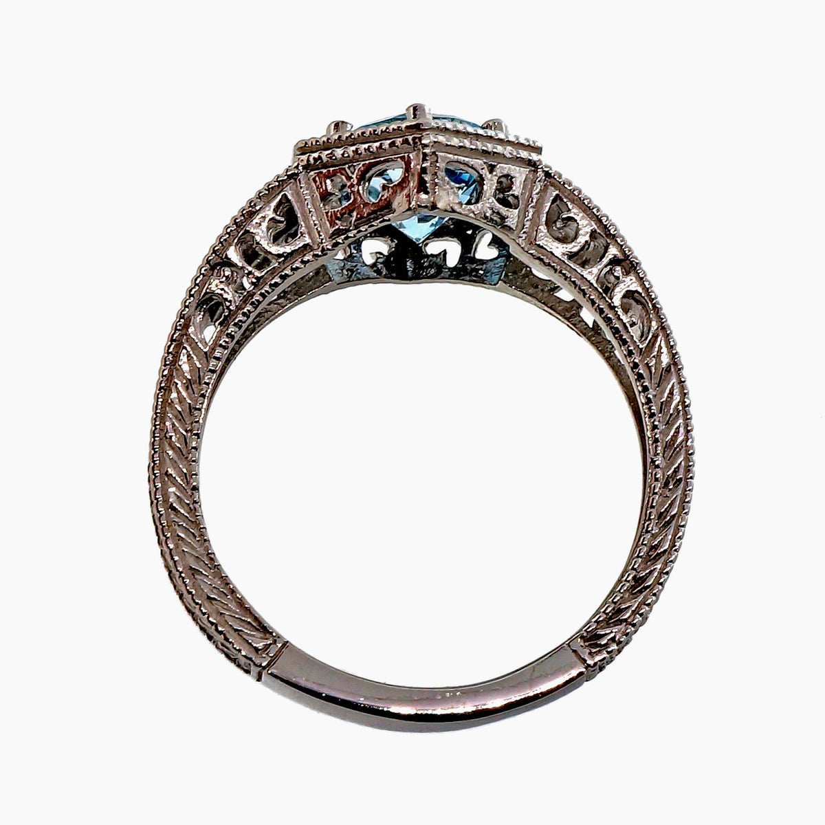 Estate Art Deco Platinum Filigree 1.00ct Aqua Engagement Ring – image 4