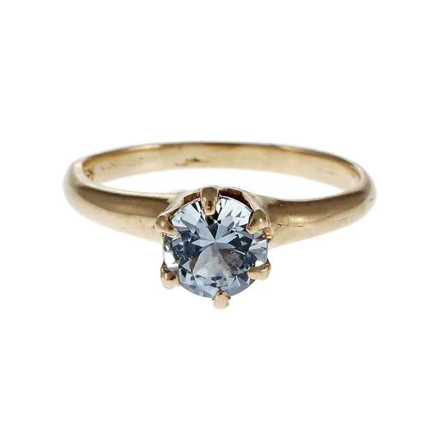 Victorian 1900 Aqua Engagement Ring 14k Yellow Gold