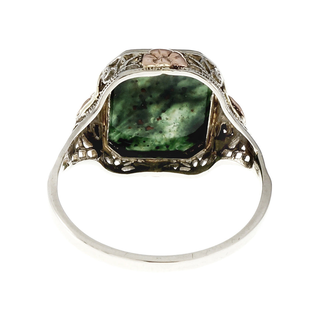 Retro 1940 Estate Bloodstone Ring Pink &amp; White Gold – image 4