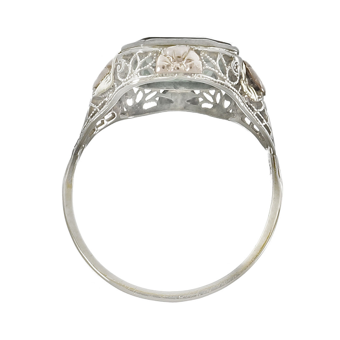 Retro 1940 Estate Bloodstone Ring Pink &amp; White Gold – image 5
