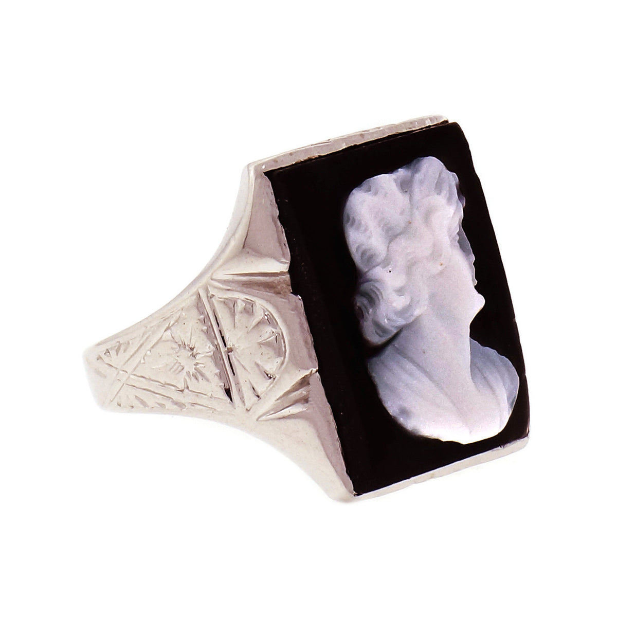 Carved Cameo 14k White Gold Cocktail Ring – image 2