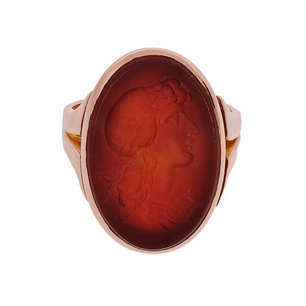 Carnelian Carved Vintage 1890 18k Rose Gold Ring