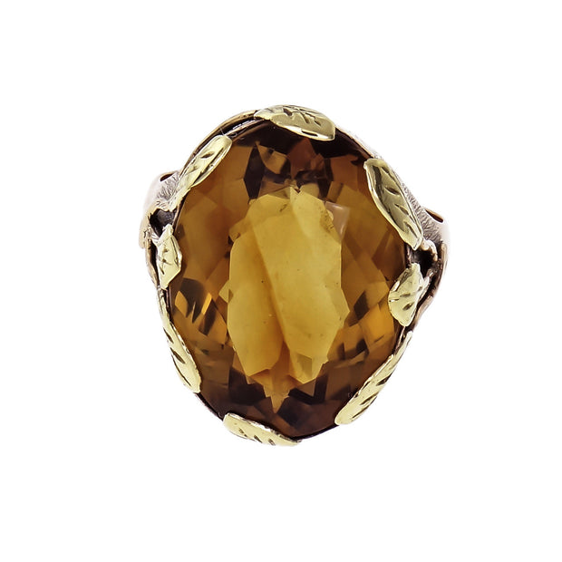 Vintage 1900 Art Nouveau Citrine Ring 14k Rose & Green Gold