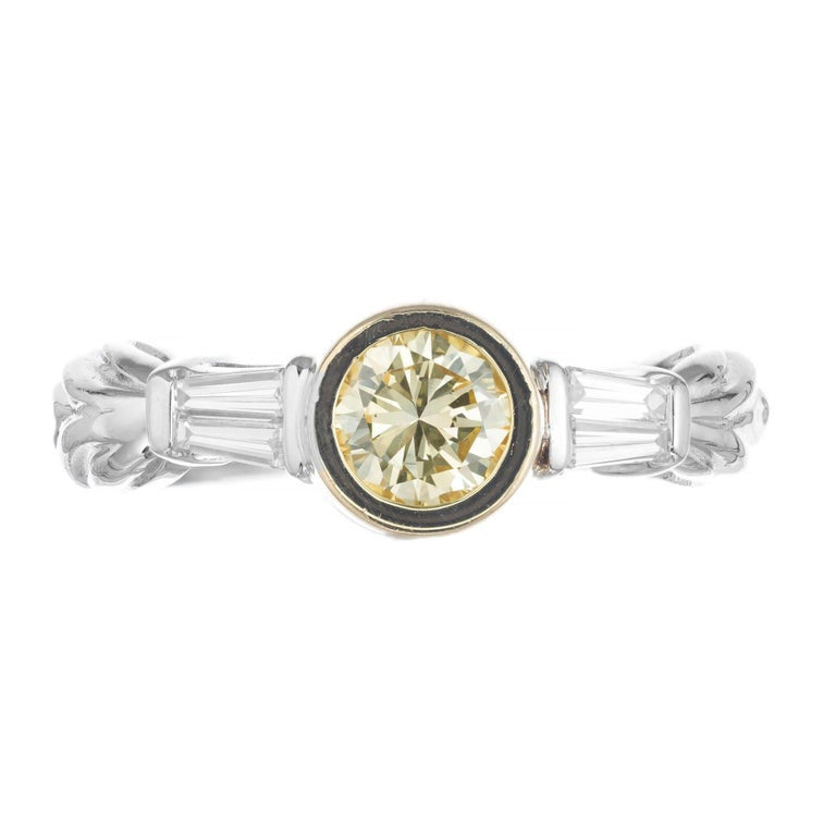 EGL Certified .60 Carat Fancy Yellow Diamond Gold Engagement Ring – image 2